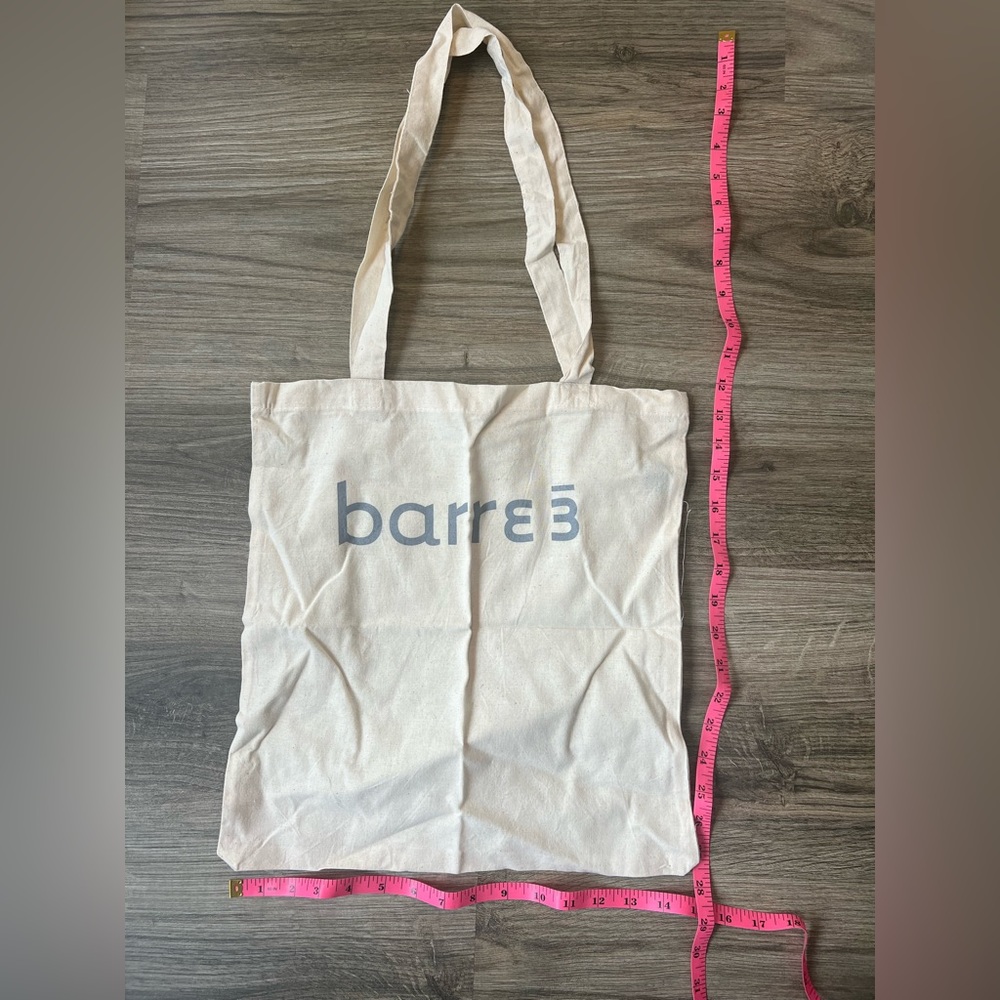 NWOT Barre3 Natural Canvas Tote Bag with Grey Text